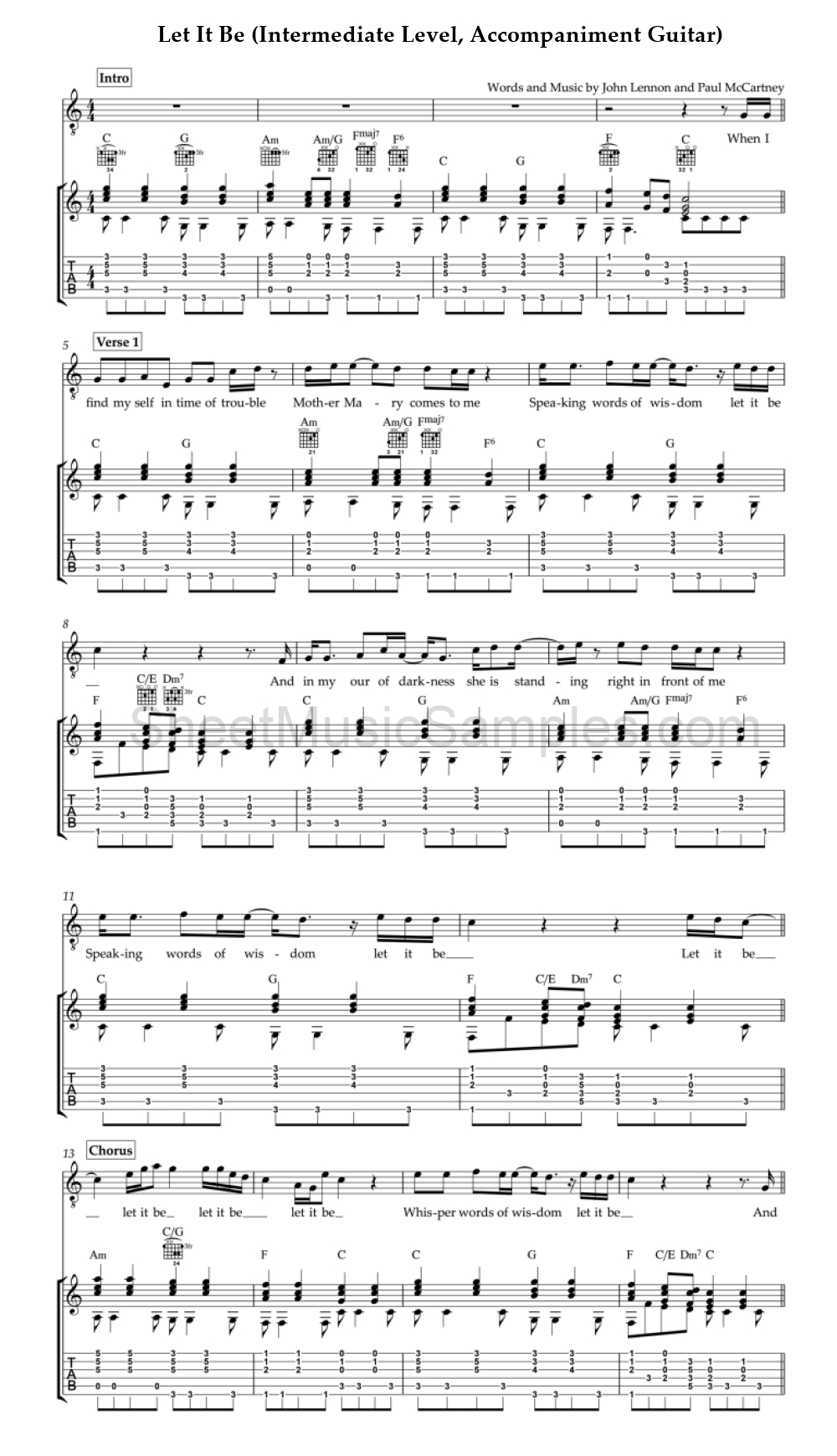 Let It Be (Intermediate Level, Accompaniment Guitar)