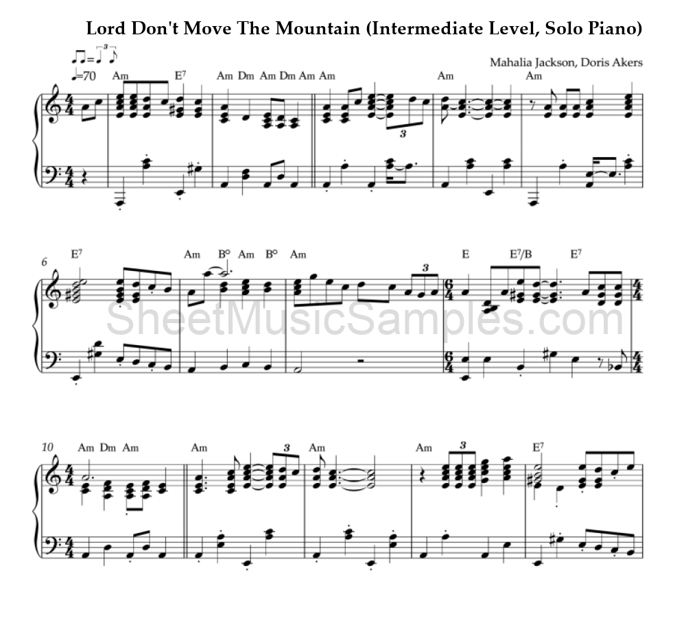 Lord Don't Move The Mountain (Intermediate Level, Solo Piano)