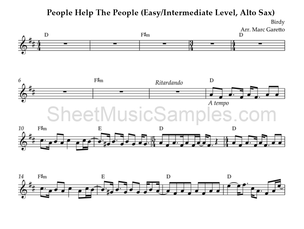 People Help The People (Easy/Intermediate Level, Alto Sax)