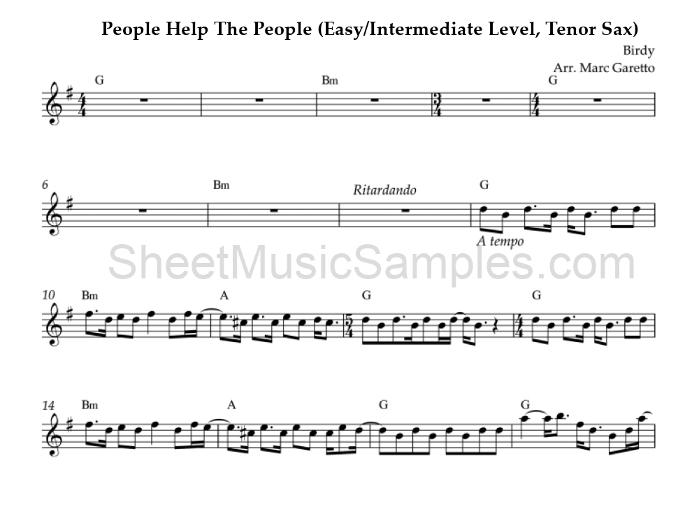 People Help The People (Easy/Intermediate Level, Tenor Sax)