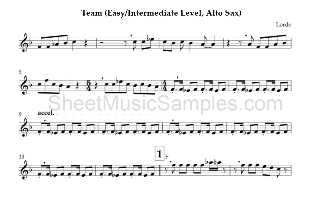 Team (Easy/Intermediate Level, Alto Sax)