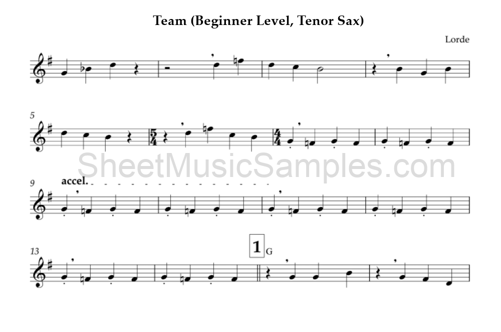 Team (Beginner Level, Tenor Sax)