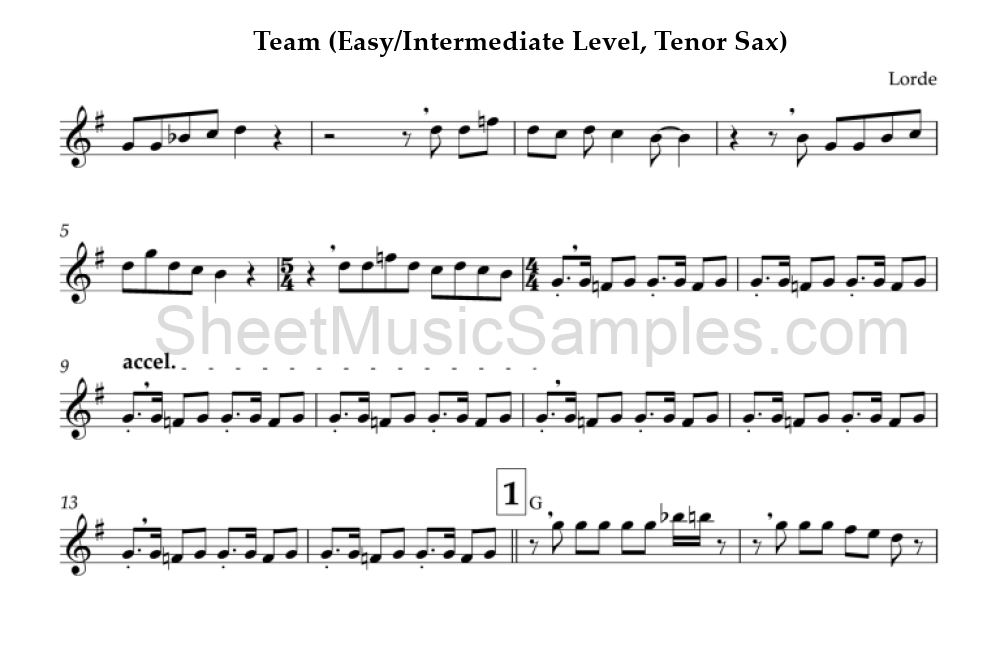 Team (Easy/Intermediate Level, Tenor Sax)