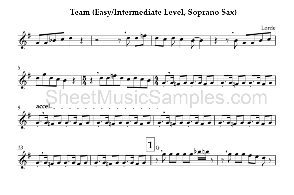 Team (Easy/Intermediate Level, Soprano Sax)