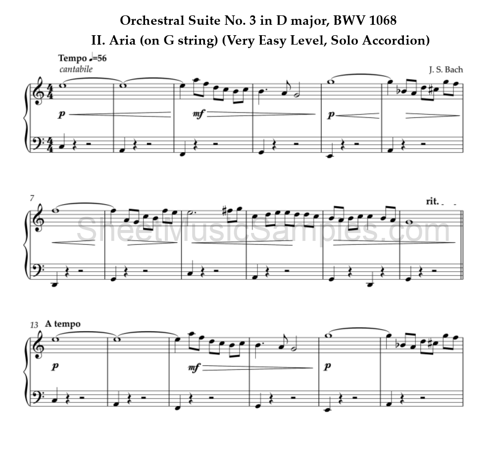 Orchestral Suite No. 3 in D major, BWV 1068 - II. Aria (on G string) (Very Easy Level, Solo Accordion)