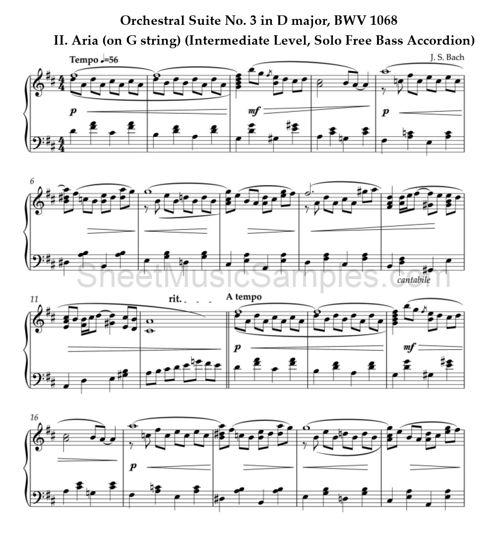 Orchestral Suite No. 3 in D major, BWV 1068 - II. Aria (on G string) (Intermediate Level, Solo Free Bass Accordion)