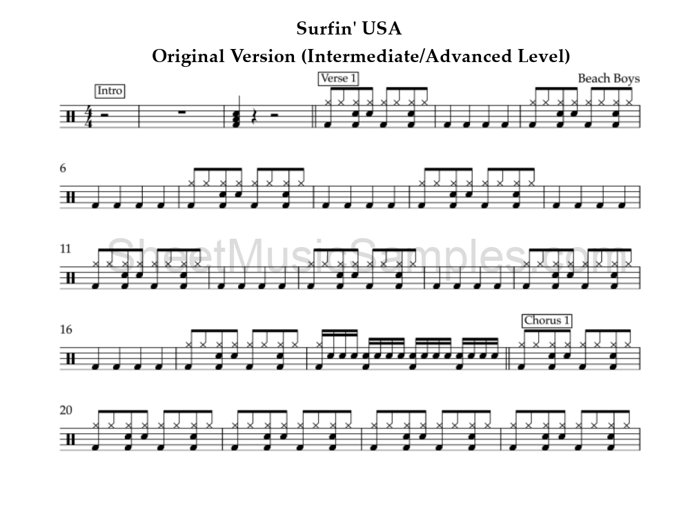 Surfin' USA - Original Version (Intermediate/Advanced Level)