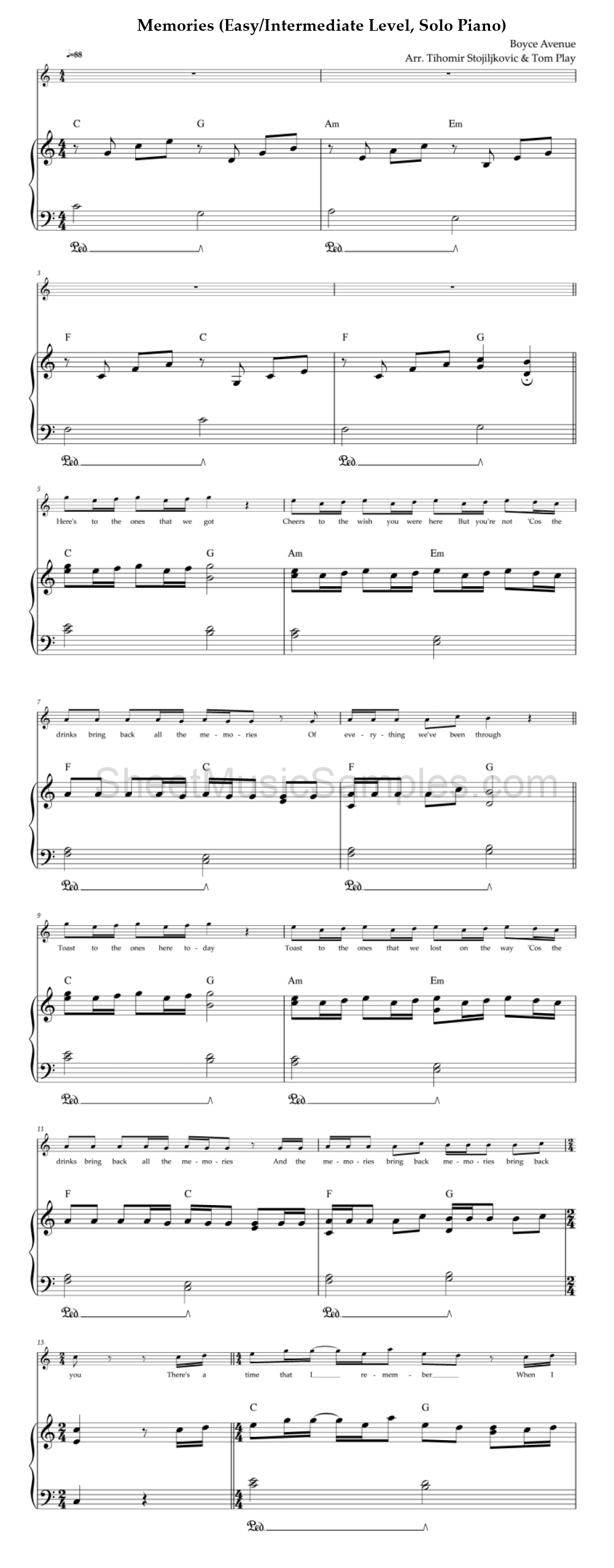 Memories (Easy/Intermediate Level, Solo Piano)