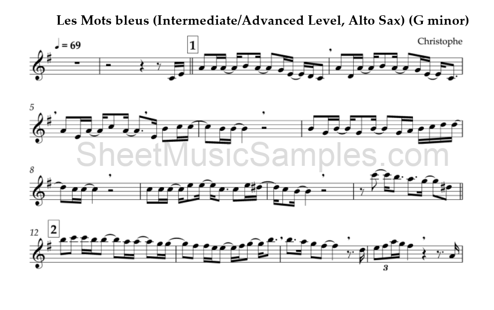 Les Mots bleus (Intermediate/Advanced Level, Alto Sax) (G minor)