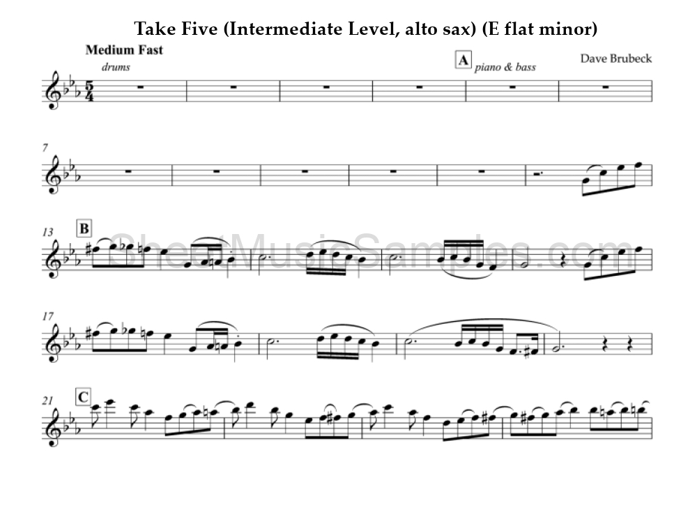 Take Five (Intermediate Level, alto sax) (E flat minor)