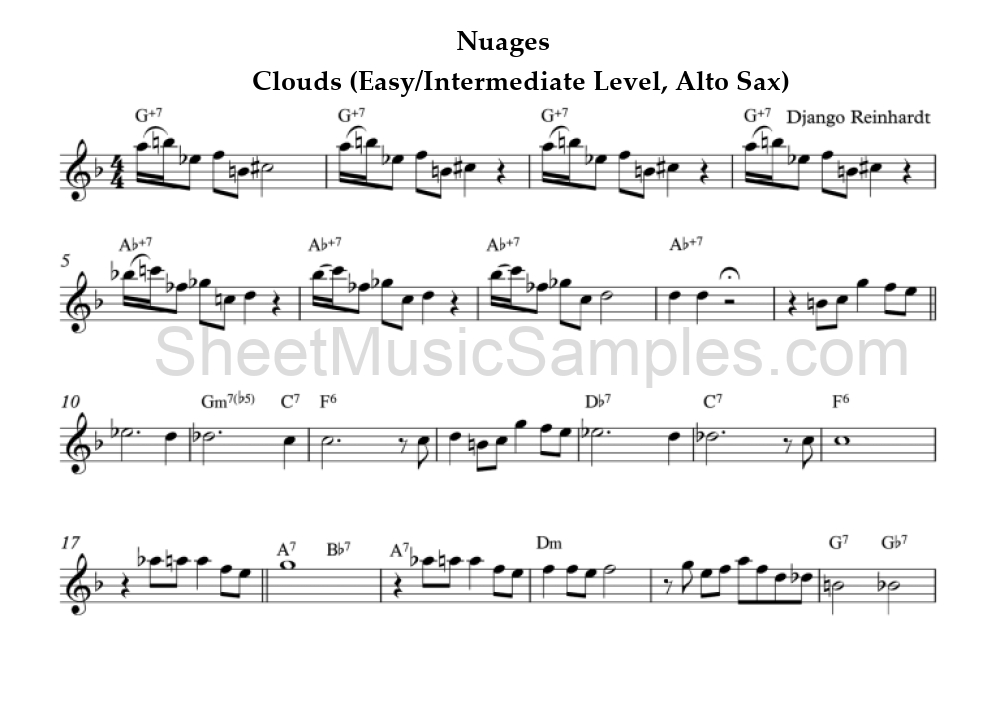 Nuages - Clouds (Easy/Intermediate Level, Alto Sax)