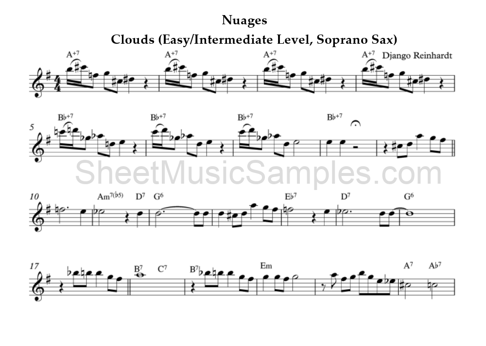 Nuages - Clouds (Easy/Intermediate Level, Soprano Sax)