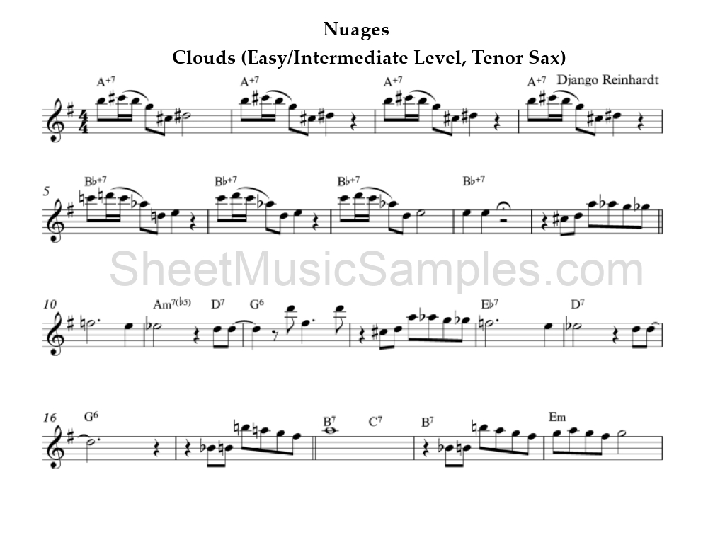 Nuages - Clouds (Easy/Intermediate Level, Tenor Sax)