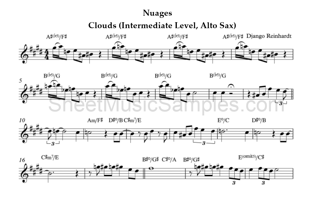 Nuages - Clouds (Intermediate Level, Alto Sax)