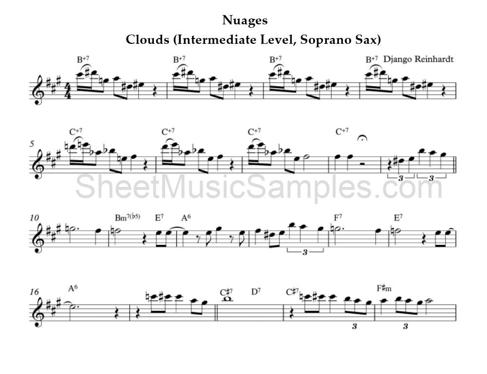 Nuages - Clouds (Intermediate Level, Soprano Sax)