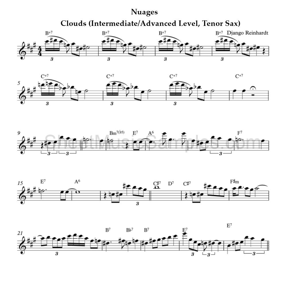 Nuages - Clouds (Intermediate/Advanced Level, Tenor Sax)