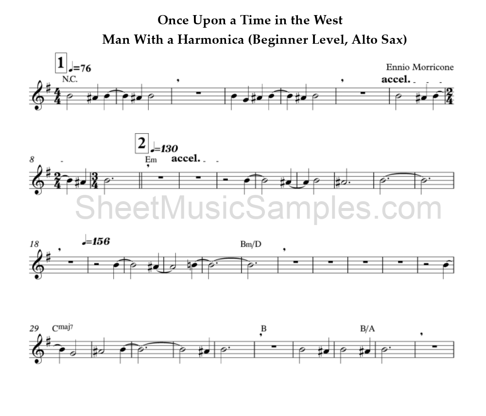 Once Upon a Time in the West - Man With a Harmonica (Beginner Level, Alto Sax)