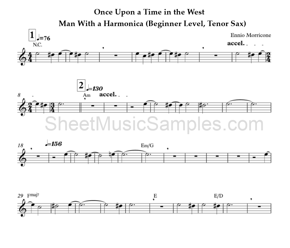 Once Upon a Time in the West - Man With a Harmonica (Beginner Level, Tenor Sax)