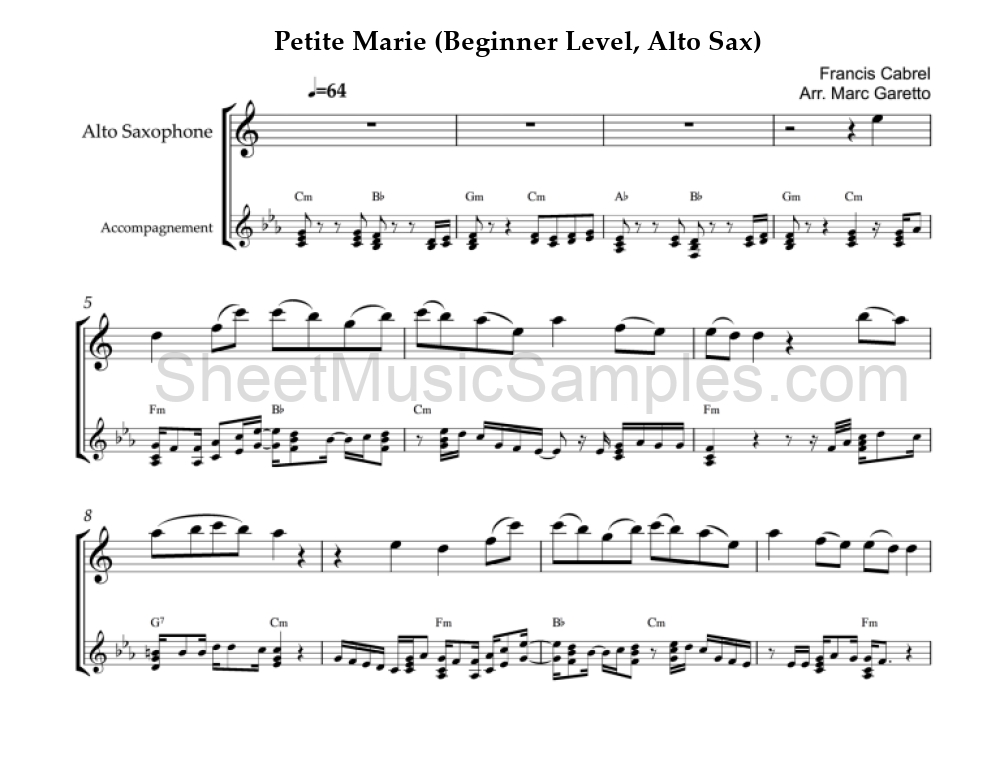 Petite Marie (Beginner Level, Alto Sax)