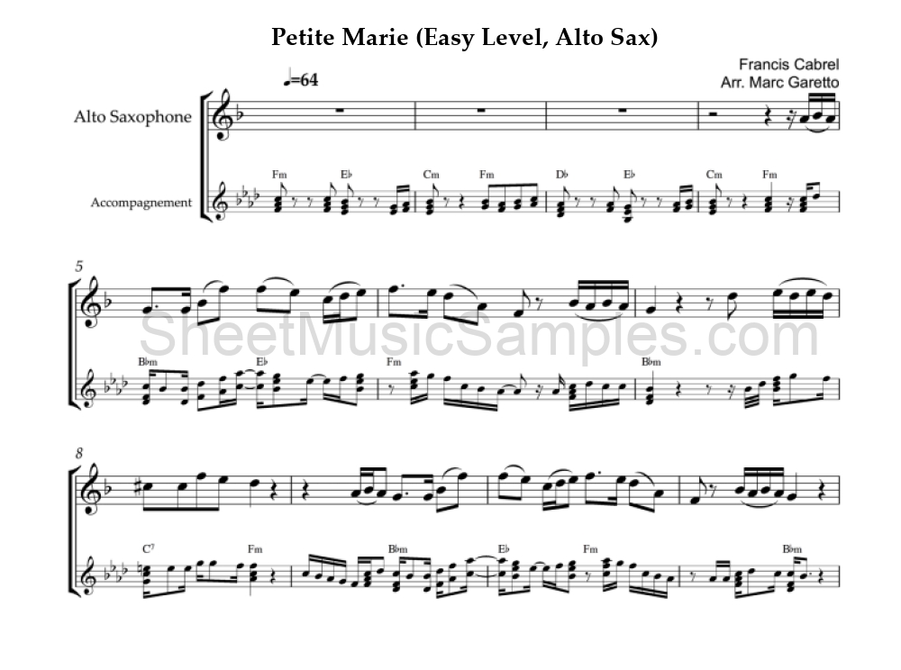 Petite Marie (Easy Level, Alto Sax)