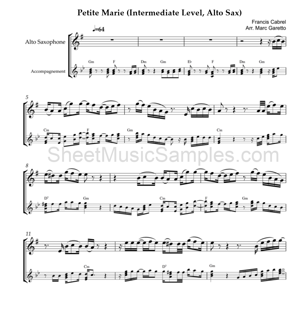 Petite Marie (Intermediate Level, Alto Sax)