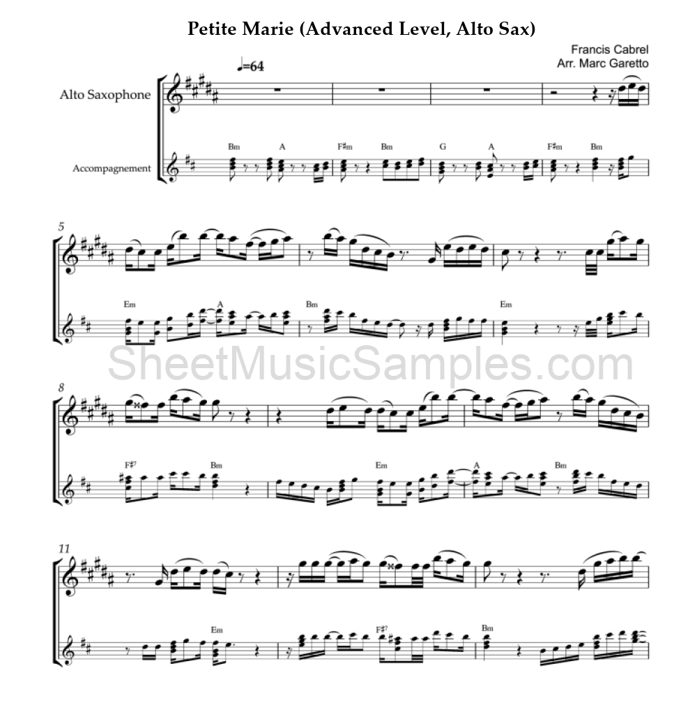 Petite Marie (Advanced Level, Alto Sax)