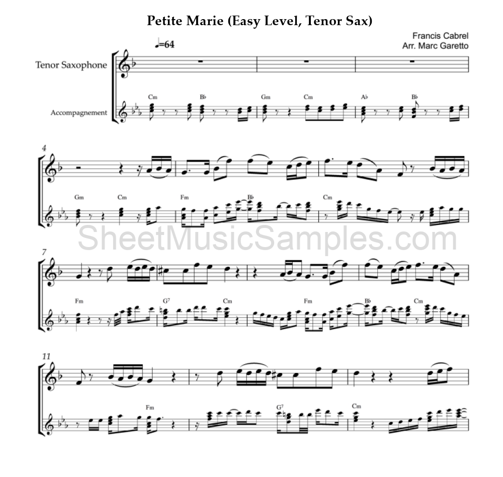 Petite Marie (Easy Level, Tenor Sax)