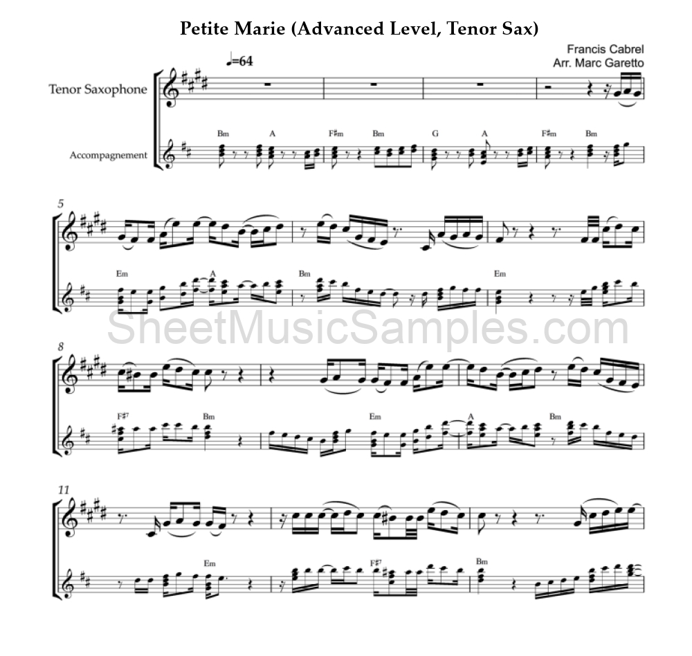 Petite Marie (Advanced Level, Tenor Sax)