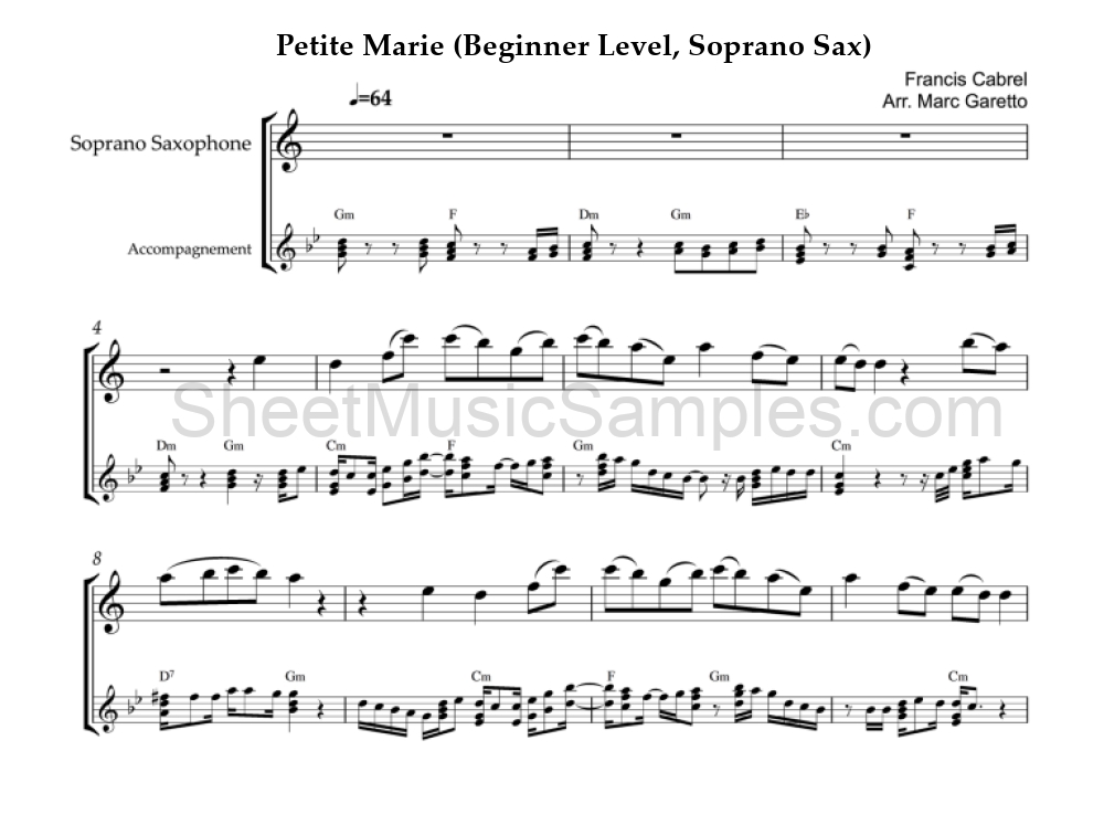 Petite Marie (Beginner Level, Soprano Sax)