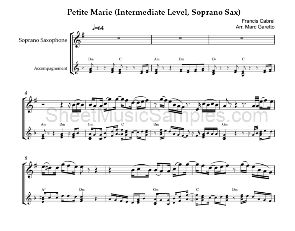 Petite Marie (Intermediate Level, Soprano Sax)