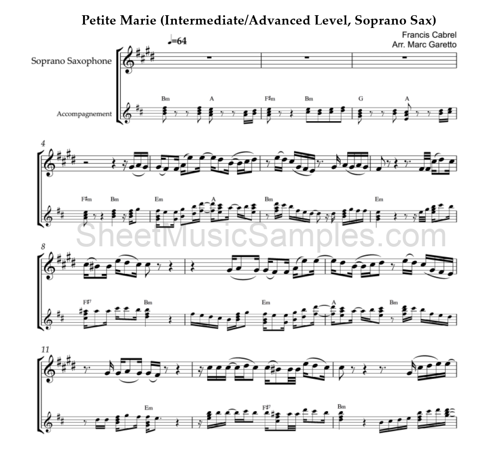 Petite Marie (Intermediate/Advanced Level, Soprano Sax)