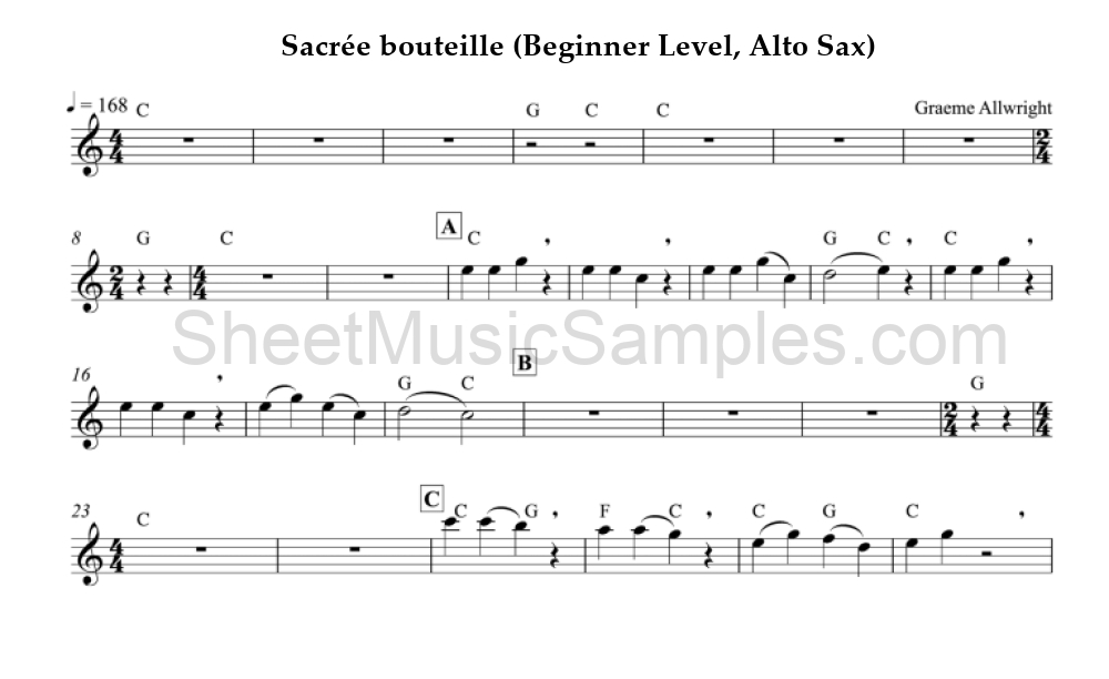 Sacrée bouteille (Beginner Level, Alto Sax)