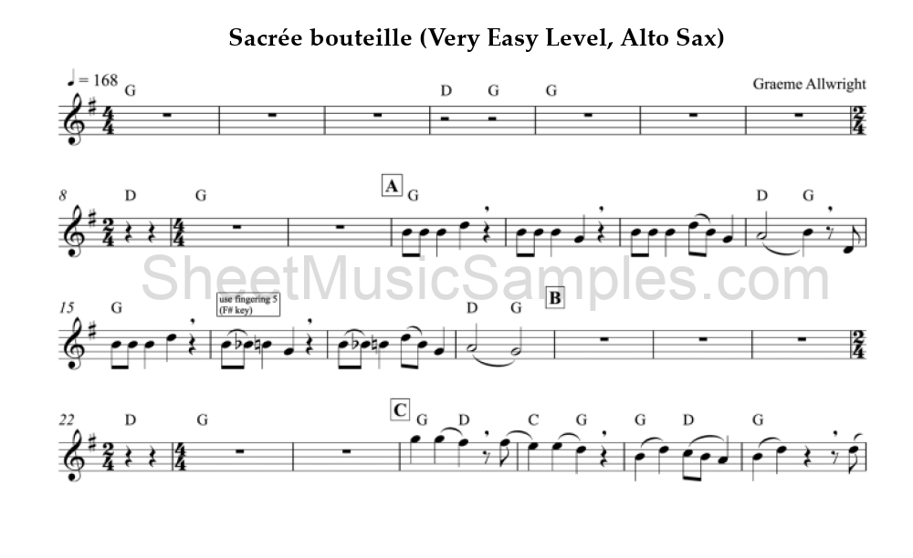 Sacrée bouteille (Very Easy Level, Alto Sax)