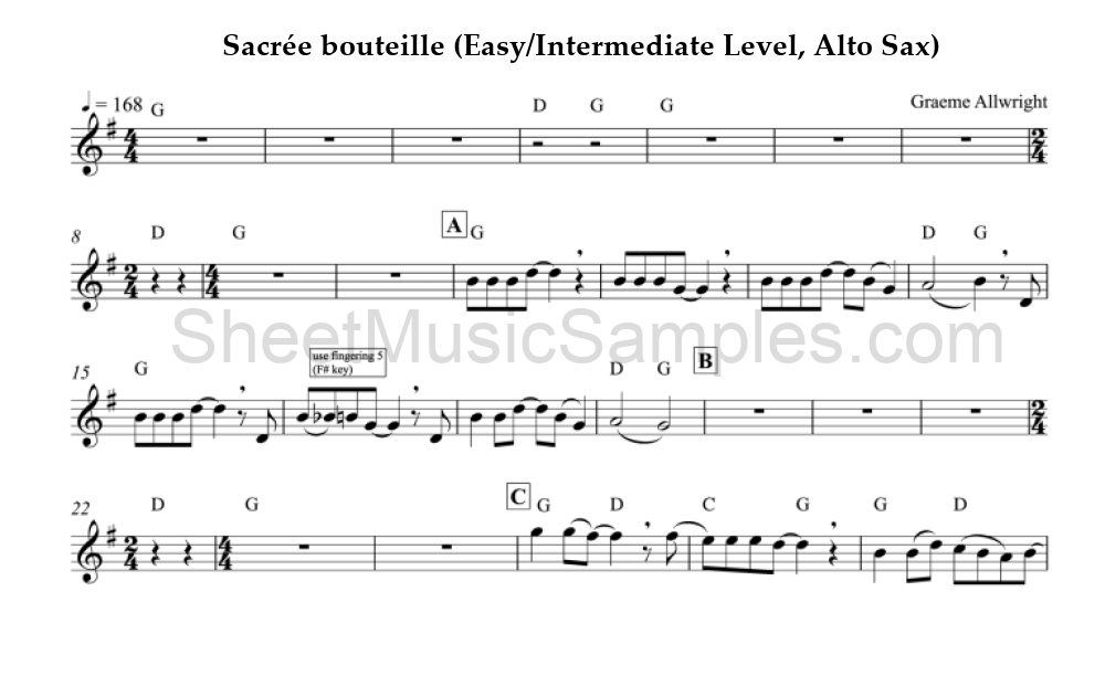 Sacrée bouteille (Easy/Intermediate Level, Alto Sax)