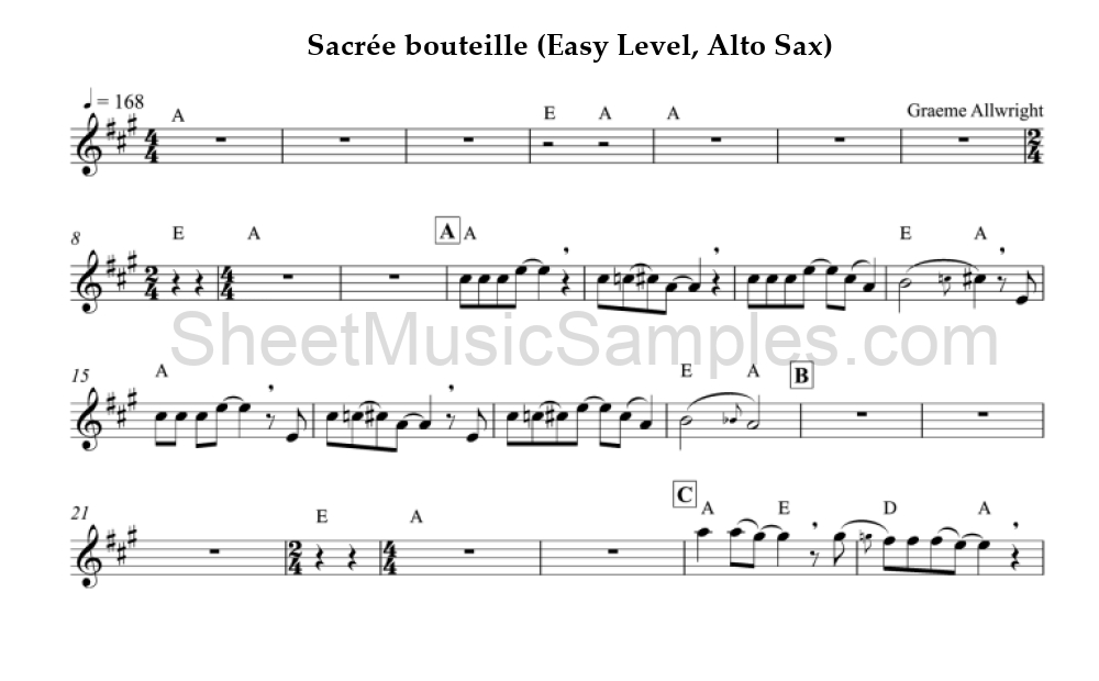 Sacrée bouteille (Easy Level, Alto Sax)