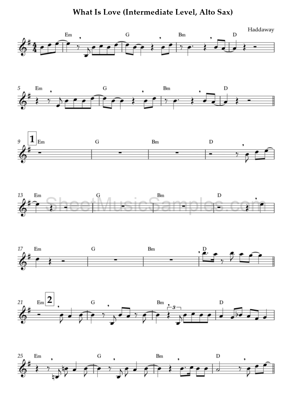 What Is Love (Intermediate Level, Alto Sax)