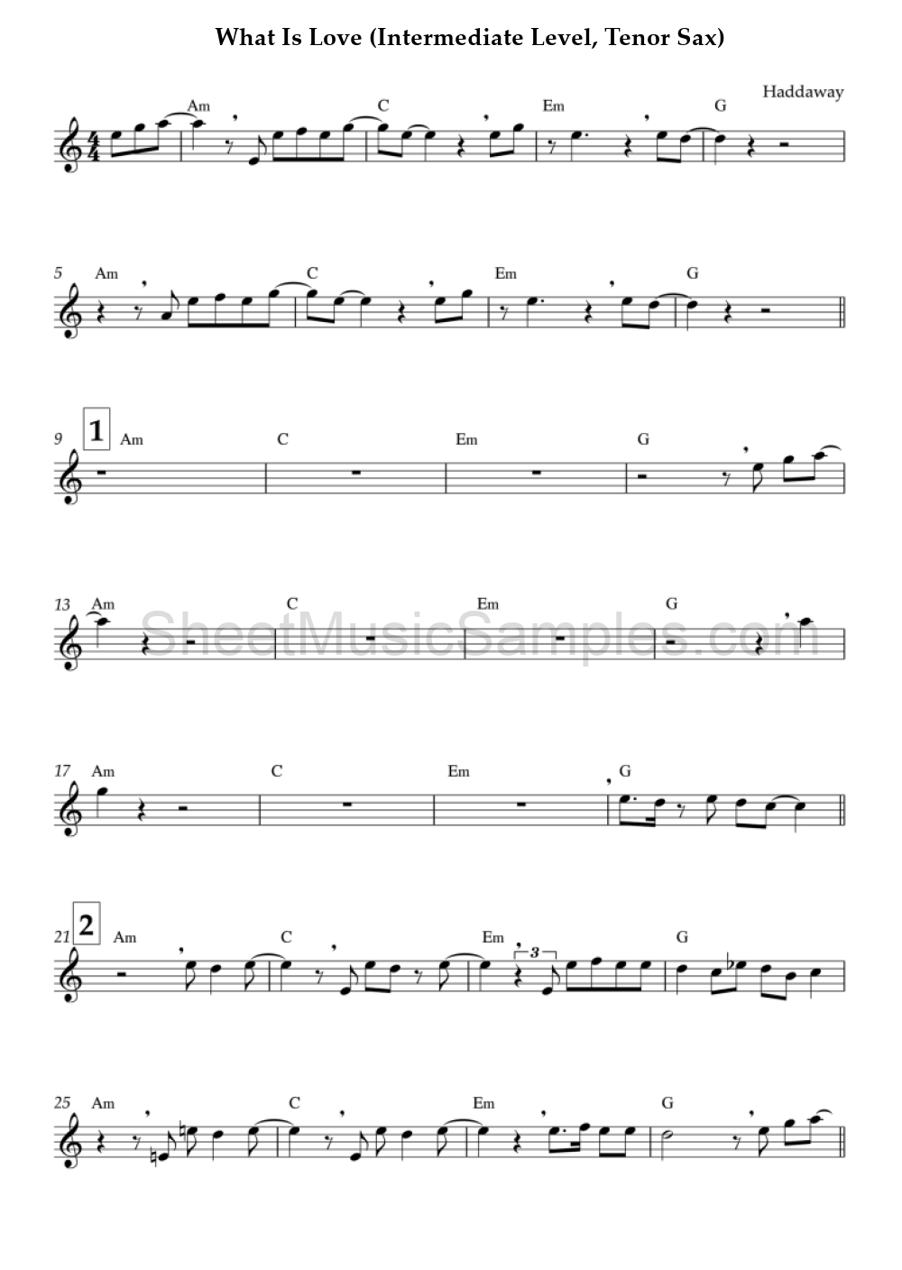 What Is Love (Intermediate Level, Tenor Sax)