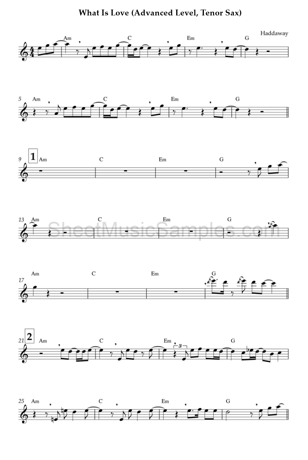 What Is Love (Advanced Level, Tenor Sax)