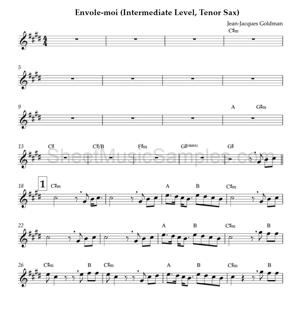 Envole-moi (Intermediate Level, Tenor Sax)