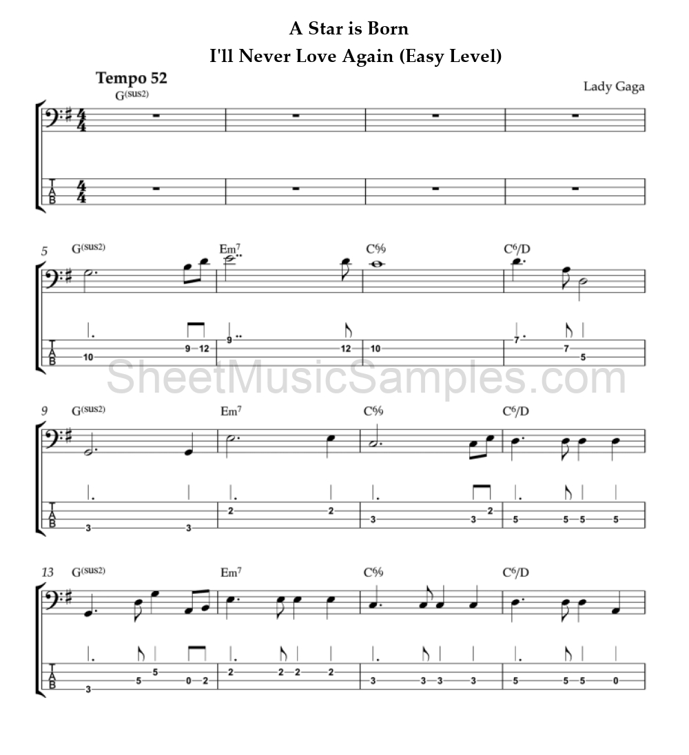 A Star is Born - I'll Never Love Again (Easy Level)