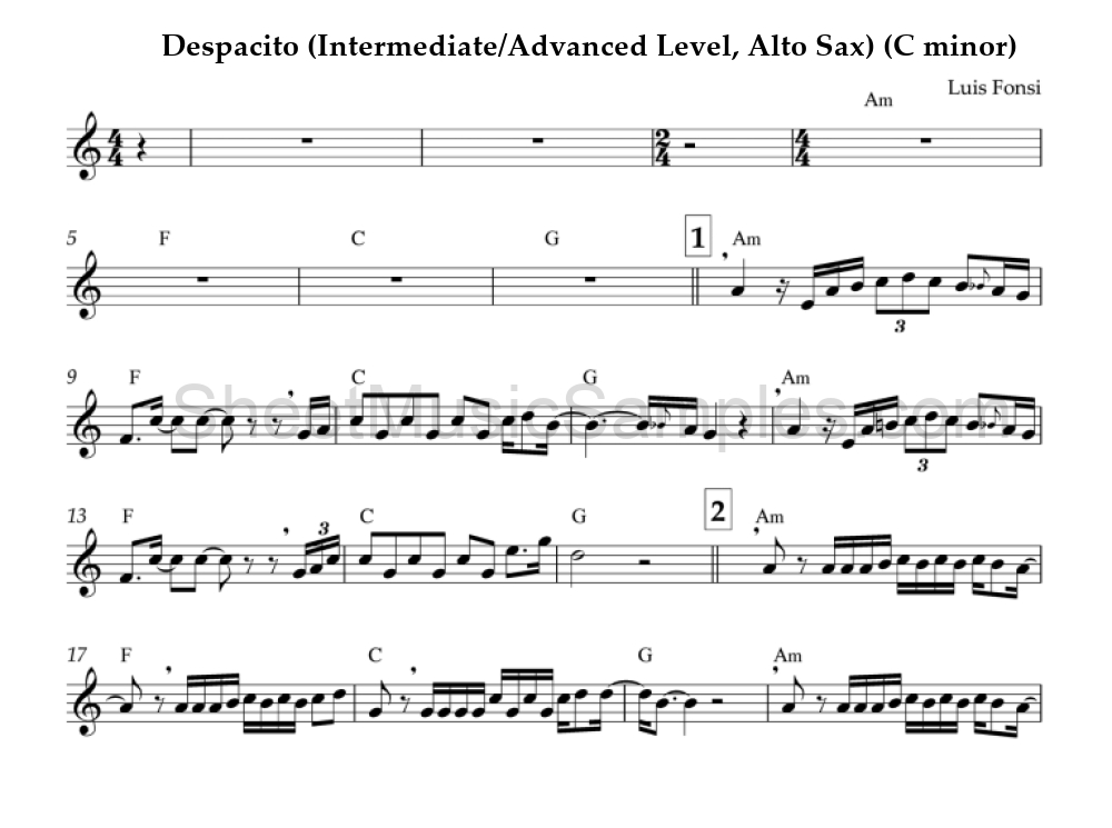 Despacito (Intermediate/Advanced Level, Alto Sax) (C minor)