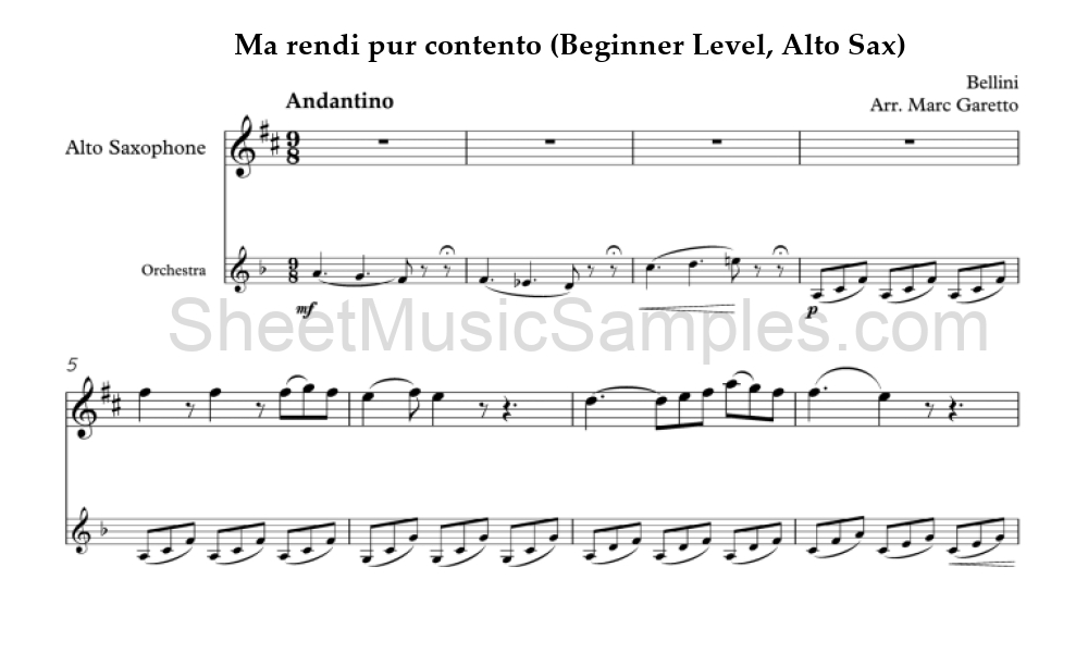 Ma rendi pur contento (Beginner Level, Alto Sax)