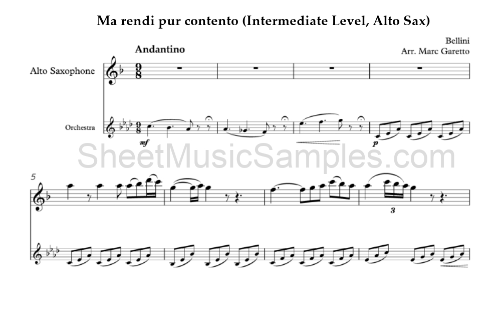 Ma rendi pur contento (Intermediate Level, Alto Sax)