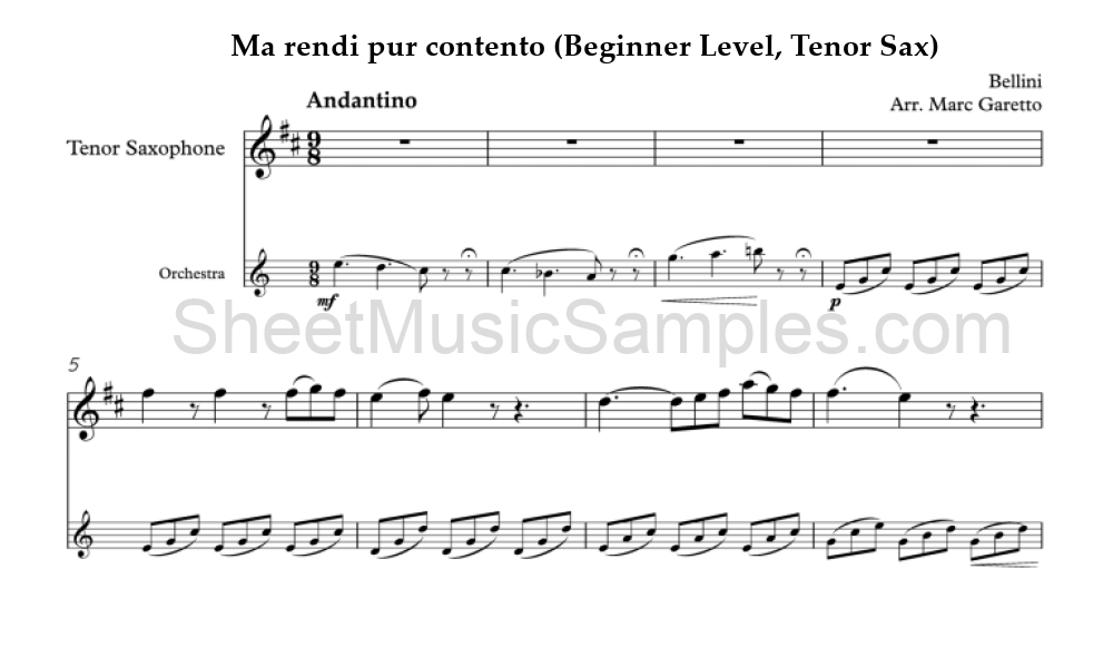 Ma rendi pur contento (Beginner Level, Tenor Sax)