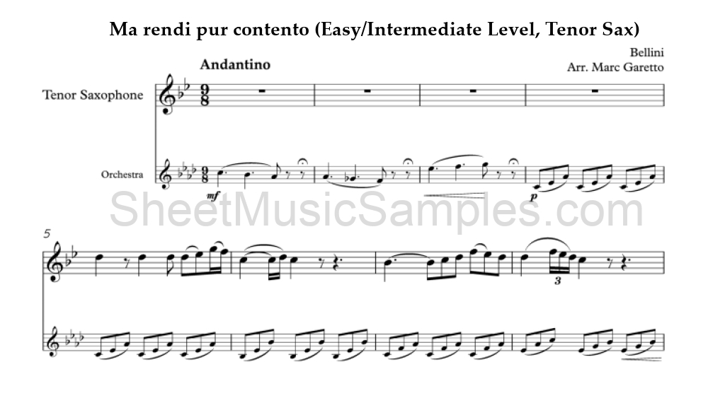 Ma rendi pur contento (Easy/Intermediate Level, Tenor Sax)