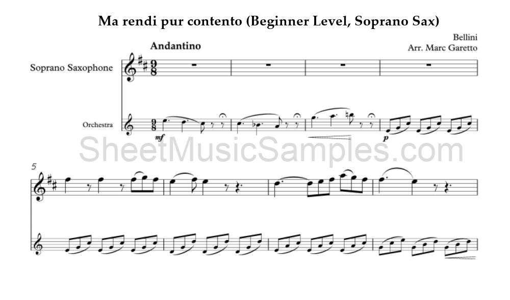 Ma rendi pur contento (Beginner Level, Soprano Sax)