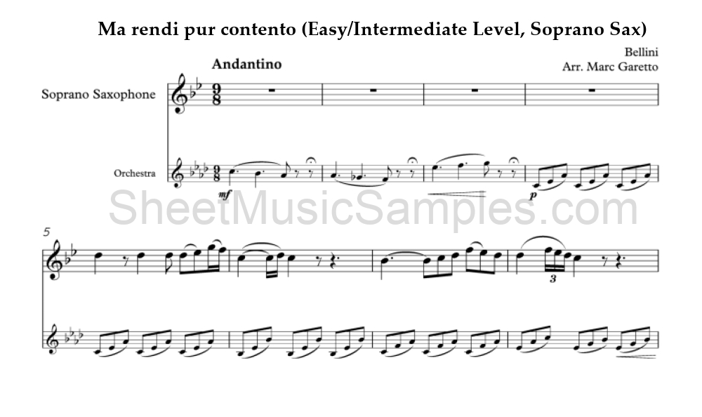 Ma rendi pur contento (Easy/Intermediate Level, Soprano Sax)