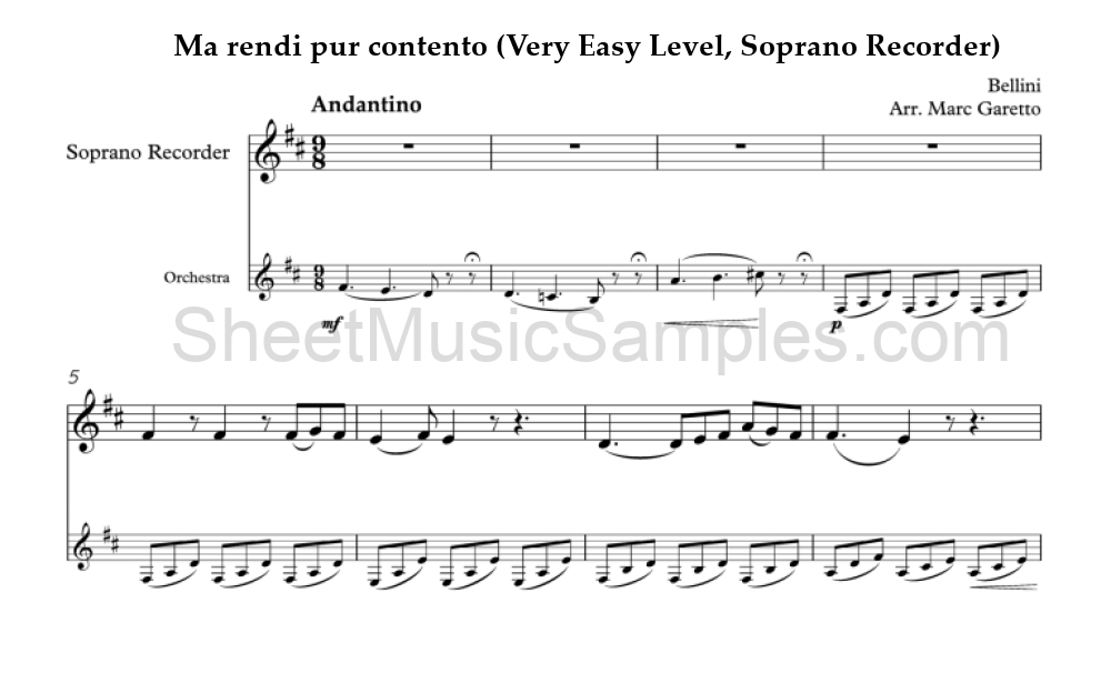 Ma rendi pur contento (Very Easy Level, Soprano Recorder)