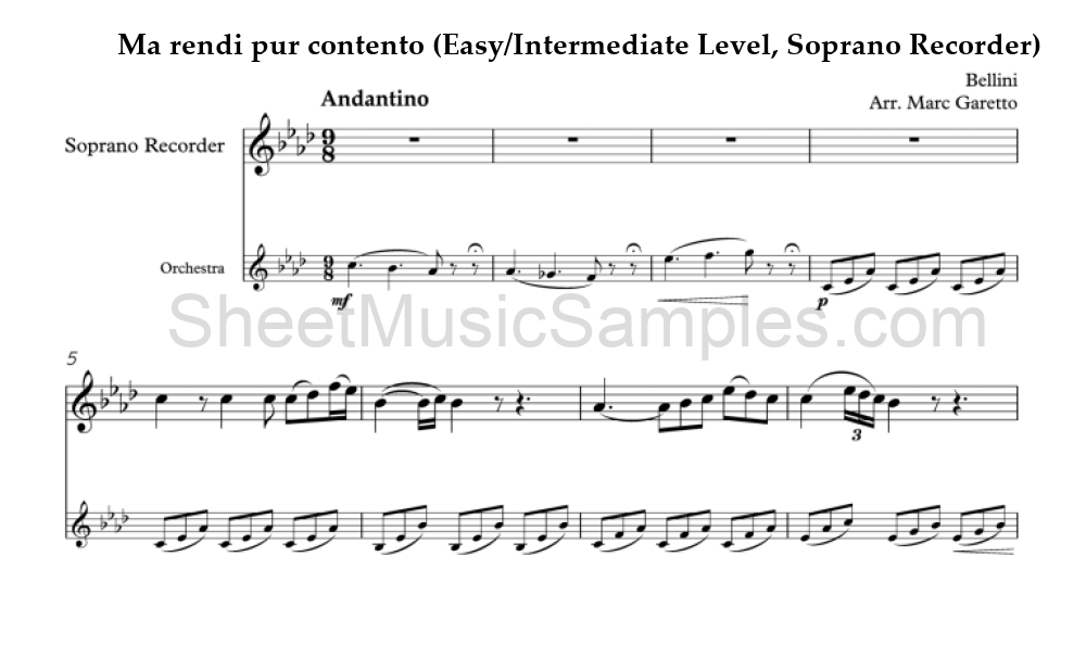 Ma rendi pur contento (Easy/Intermediate Level, Soprano Recorder)