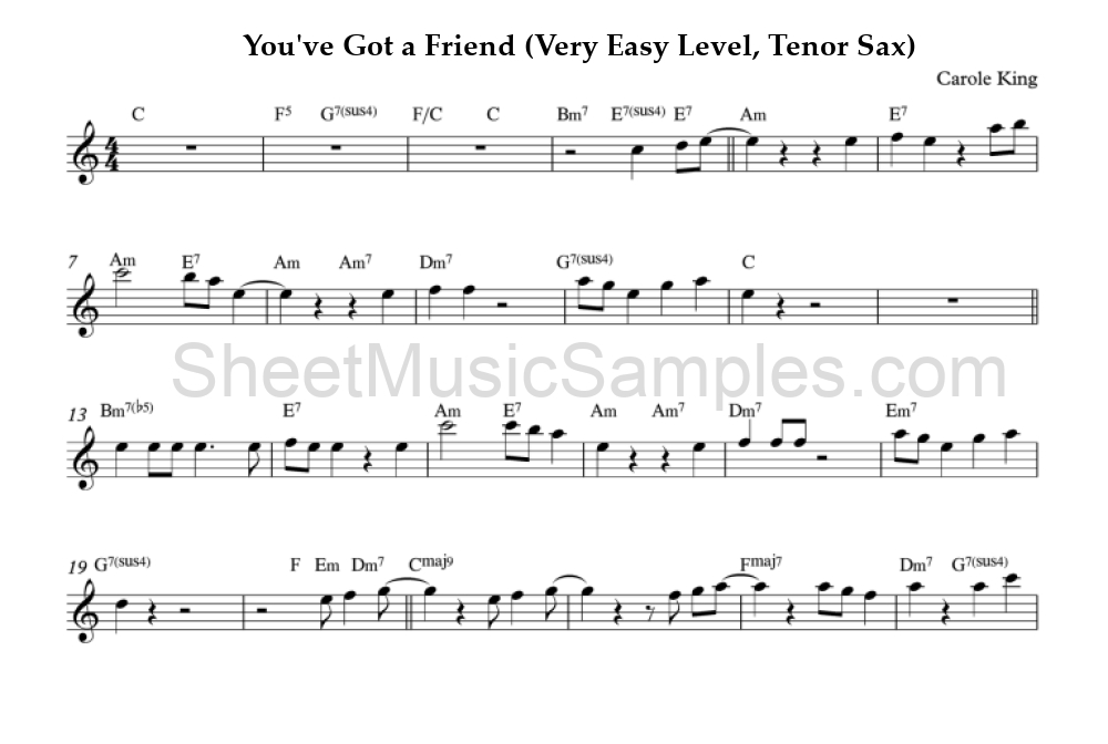 You've Got a Friend (Very Easy Level, Tenor Sax)